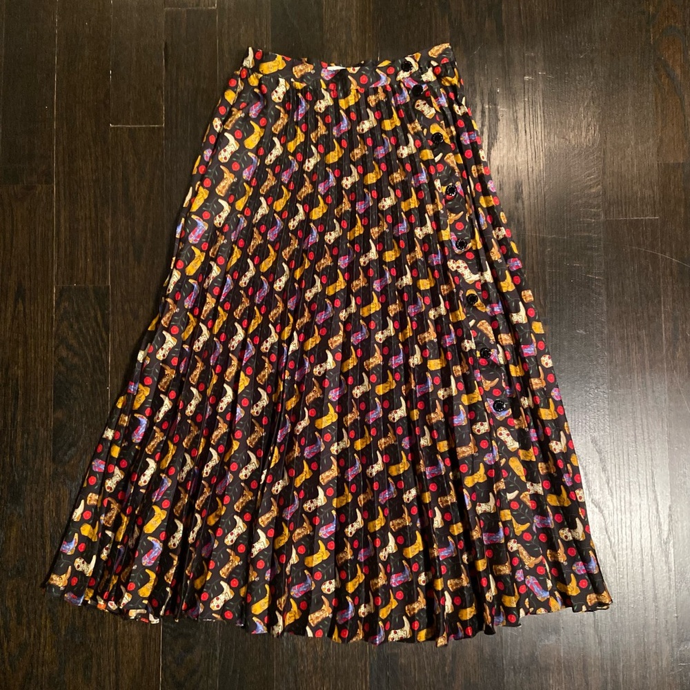 Sandro Cowboy Boot Print Pleated Maxi Skirt